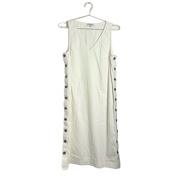 Madewell Linen Cotton Side Button Midi Dress Size M - Picture 2 of 6